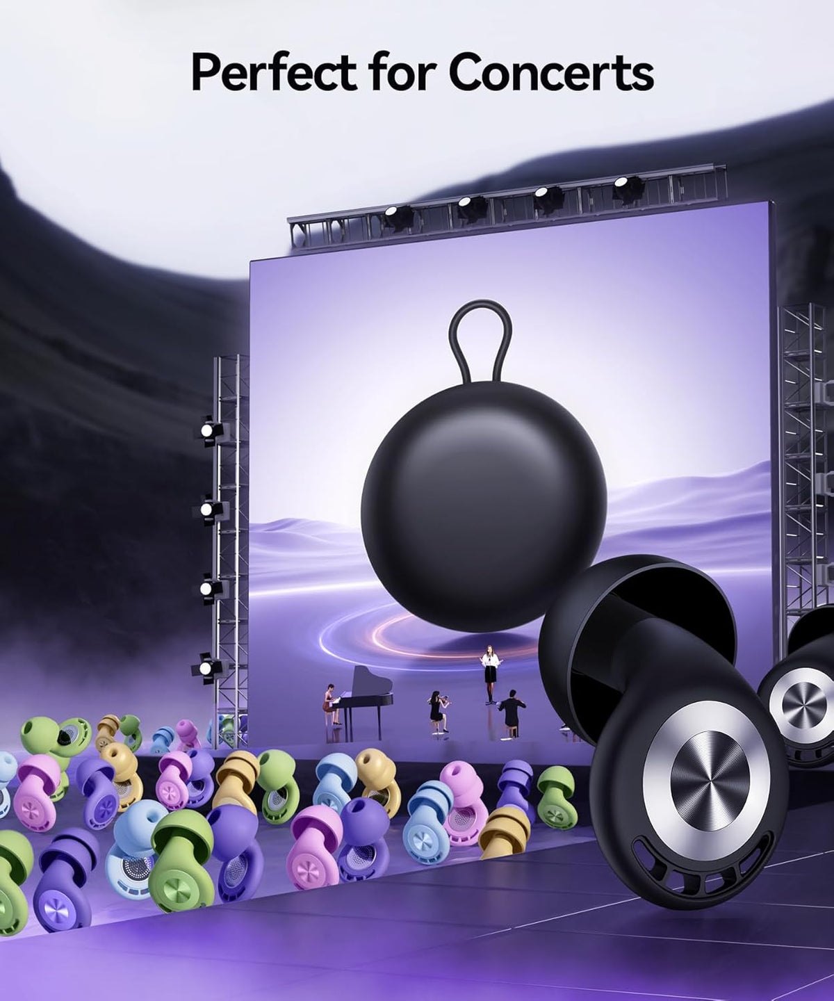 Ear Plugs for Sleeping Noise Cancelling 50dB Concert Earplugs for Noise Reduction Reusable Soft Silicone Ear Plugs for Snoring Shooting Motorcycle Airplanes Musicians with 7 Eartips Case Black