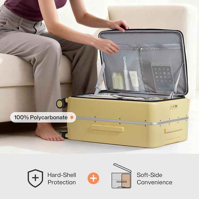 mixi 20 Inch Carry On Luggage 22x14x9 Airline Approved PC Hard Shell Suitcase Top Opening Aluminum Frame Travel Suitcases with Wheels, Lark Yellow