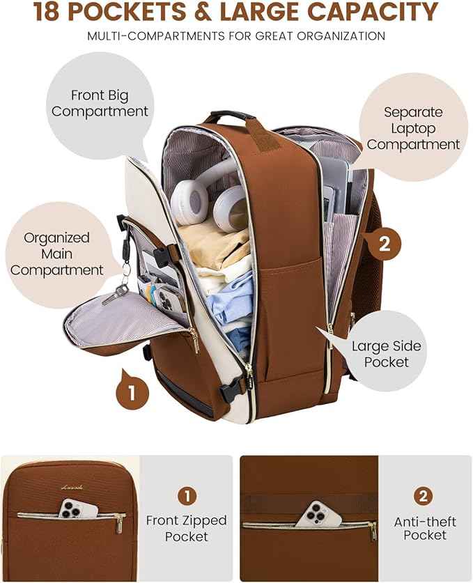 LOVEVOOK 56L Travel Backpack for Women & Men, Airline Approved Carry On Luggage with 3 Packing Cubes, TSA Overnight Bags, Waterproof Personal Item Bag, Weekender Essentials Backpacks fits 17" Laptop