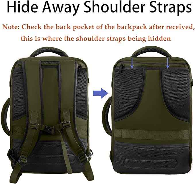 MATEIN Expandable Air Travel Backpack, Light Weight Carry on Backpack with Trolley Sleeve, Water Resistant Daypack for Hiking, Gifts for Men who Like to Travel, Dark Green