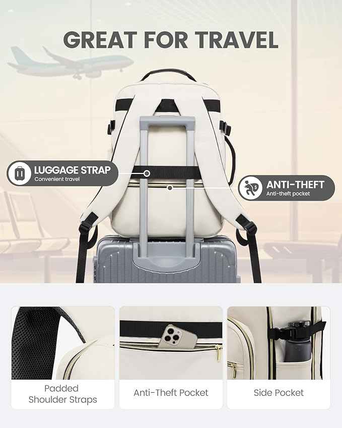 LOVEVOOK Travel Backpack for Women & Men 40L,Airline Approved Carry On Backpack Travel Essentials,TSA Carry on Luggage,Waterproof Personal Item Travel Bag,Suitcase with 3 Packing Cubes,Beige-Black