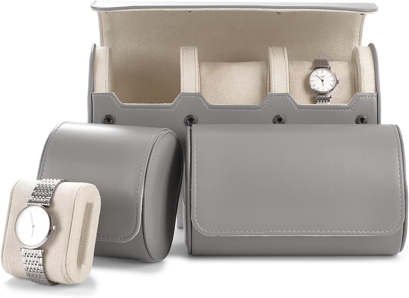 Oirlv PU Leather Watch Box for Mens Watch Organizer Case Jewelry Gift Box for Birthday Fathers Day Anniversary(2 slots, Grey)