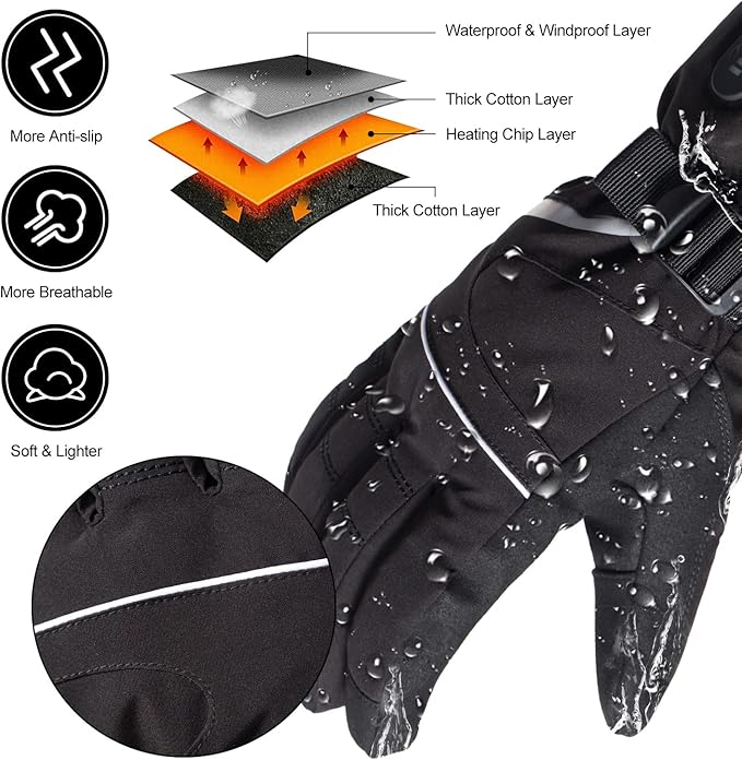 SNOW DEER Heated Motorcycle Gloves for Men Women, Electric Glove Rechargeable Battery Heated Hand for Motorcycle Biking Hunting Arthritis Skiing Working