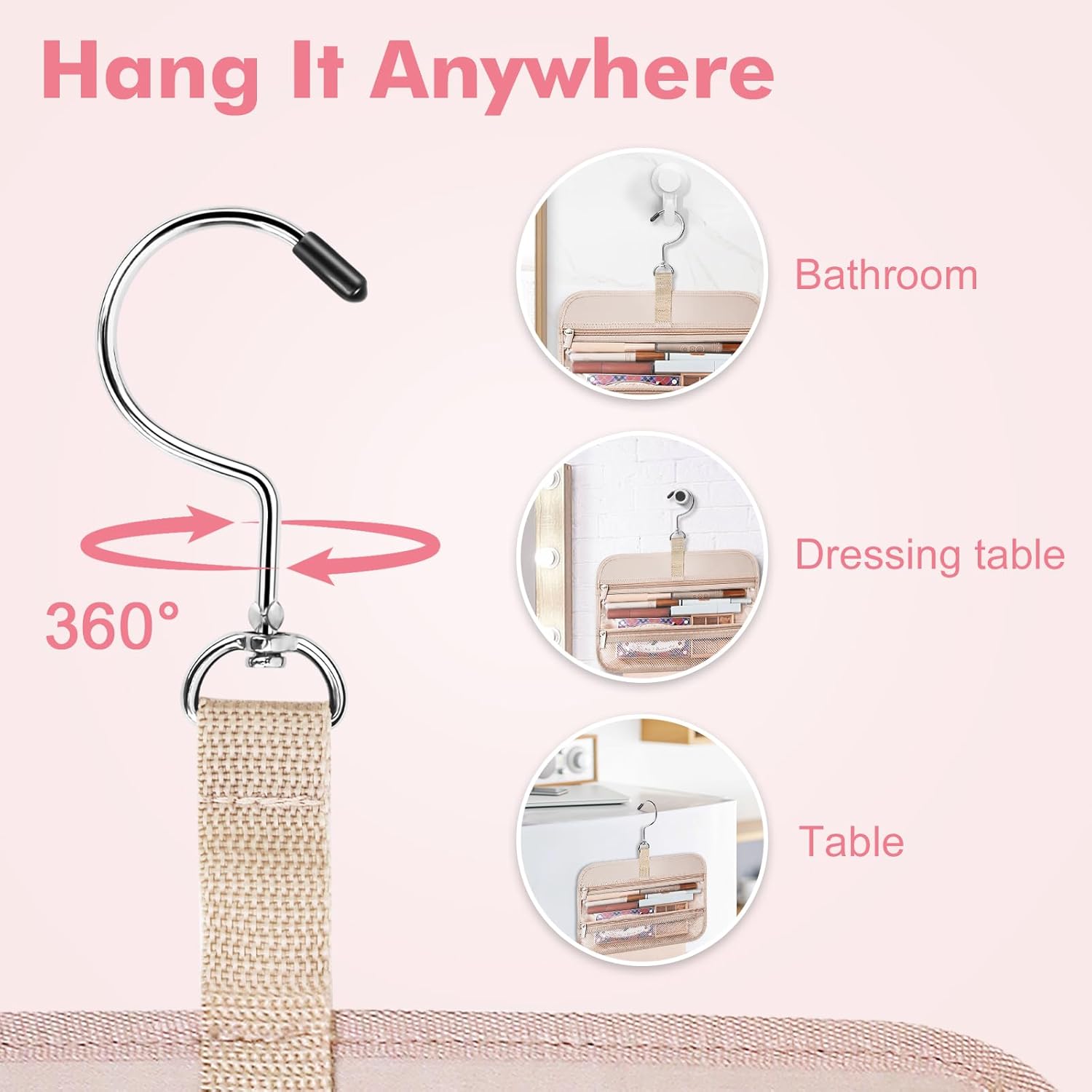 Wedama Toiletry Bag for Women, Large Cosmetic Travel Bag, Hanging Toiletry Bag for Bathroom, Thickened PVC Waterproof Makeup Bag, Toiletries Bag for Travel Business Trips and Camping, Baby Pink - Roamly