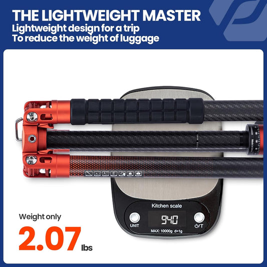 Fotopro Carbon Fiber Tripod for Camera 2lbs Ultralight 62 Inch Travel Camera Tripod Max Loads Up 22lbs X-Aircross 3 Orange