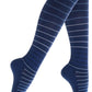 Cotton Compression Socks for Women & Men. 15-20 mmHg Support Knee-High Indigo Stripes M/L