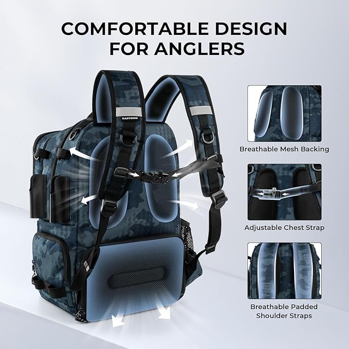 KastKing BaitSpace 50L Fishing Tackle Backpack with Removable Bait Binder,2 Rod Holders Storage Fishing Gear and Equipment
