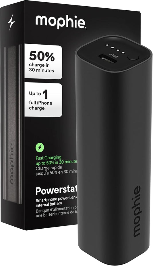 Mophie Powerstation Mini 5,000mAh Portable Power Bank (Gen 3) – Ultra-Fast USB-C PD, 20W Output, Up to One Full Phone Charge, Pocket-Sized, LED Indicator, Includes USB-C Cable, Black - Roamly
