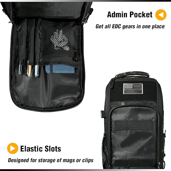 DBTAC Tactical Personal Defense EDC Bags & Packs | 10L Military Shoulder Backpack with Sling for Concealed Carry, Range, Travel, Hiking, Outdoor Sports (Charcoal Camo)