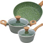 3-Piece Nonstick Pots and Pans Set with Lids, Includes 10.25 Inch Frying Pan 1.5Qt Saucepan and 2.2Qt Stock Pot, PFOA Free Dishwasher Safe Induction Compatible Family Cookware, Green