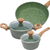 3-Piece Nonstick Pots and Pans Set with Lids, Includes 10.25 Inch Frying Pan 1.5Qt Saucepan and 2.2Qt Stock Pot, PFOA Free Dishwasher Safe Induction Compatible Family Cookware, Green