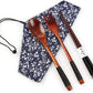 Wooden Chopsticks Spoon Fork Set Japanese Style Tableware Travel Utensils with Pouch for Camping,Picnic,Office or Home (Style A)
