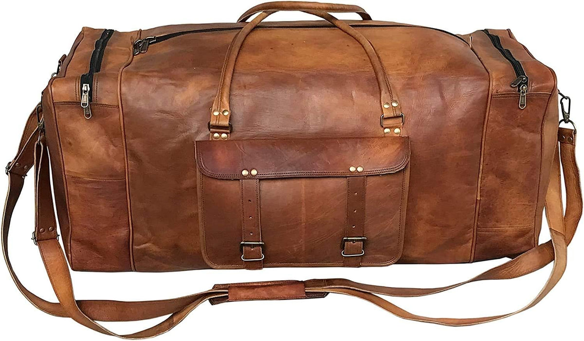 Leather 24 Inch Luggage Handmade Duffel Bag Carryall Weekender Travel Overnight Gym Sports Carry On Duffel Bag For Men And Women - Roamly