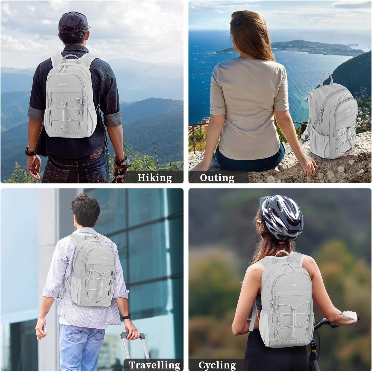 ZOMFELT Hiking Backpack for Women Men, 15L Lightweight Packable Backpack for Trip, Water Resistant Small Travel Backpacks, Foldable daypack for Hiking, Walking, Cycling, Camping, Grey - Roamly