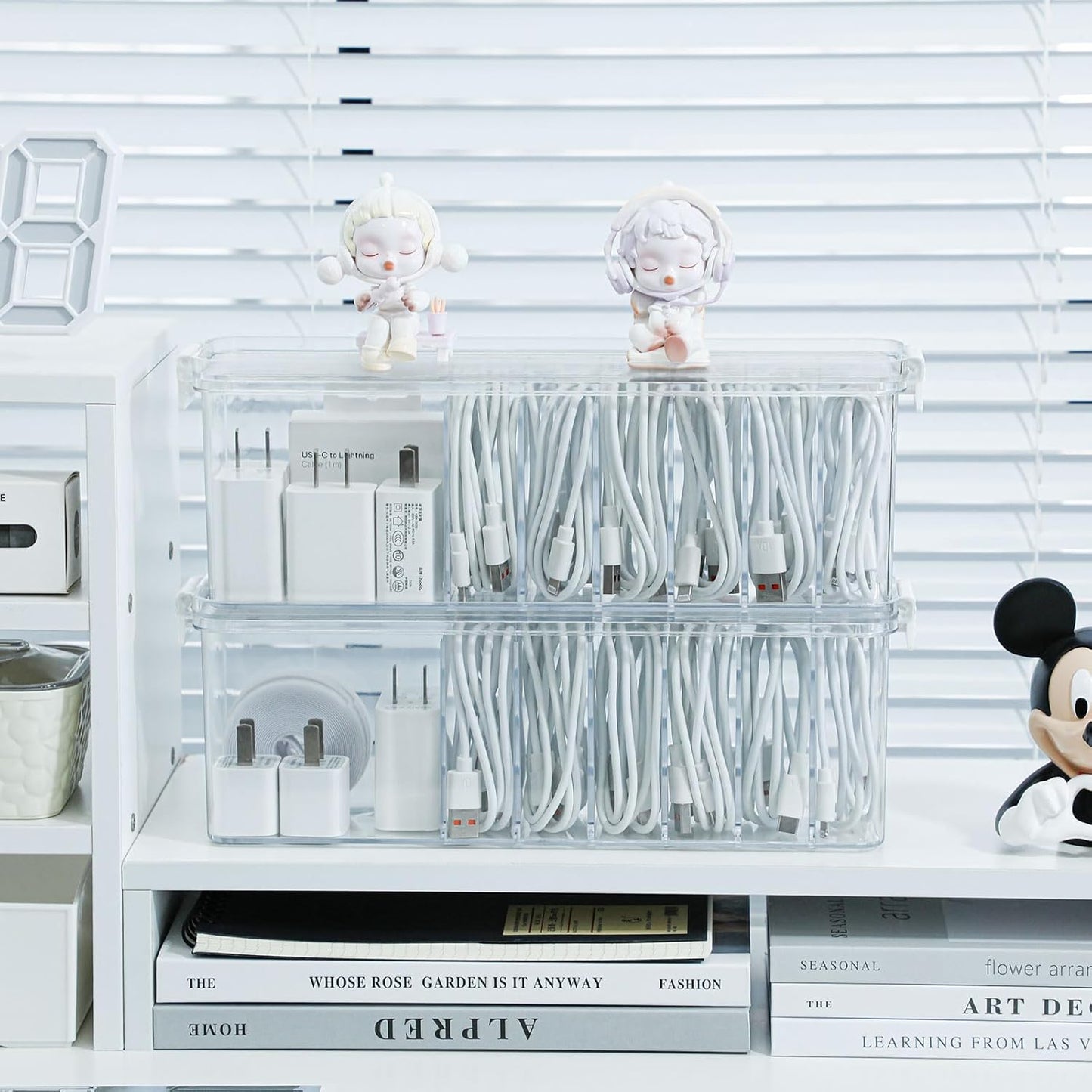 Yesesion Plastic Cable Organizer Box with 7 Compartments, Clear Cords Storage Case for Desk Drawer Accessories, Phone Charger, Art Crafts, Stationery Holder for Marker Pen, Pencils, Crayons