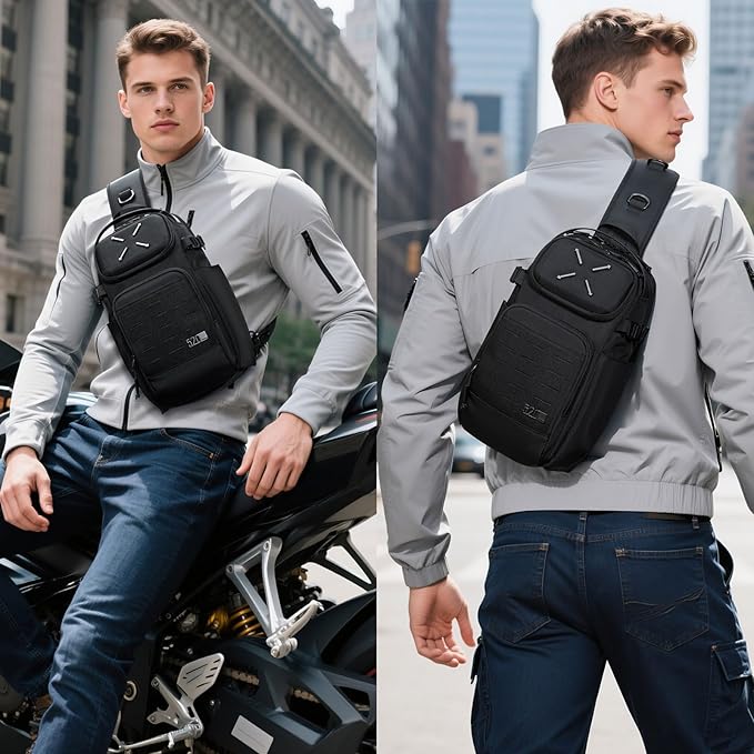 OZUKO Tactical Sling Bag, Black Small Crossbody Backpack for Men, Casual Shoulder Chest Bag for Travel, Work & Everyday Use