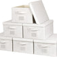 Large 17''x12'' Quart Collapsible Stackable Storage Bins with Lids, 6 Packs Off White Fabric Closet Boxes with Lids, Storage Cube Baskets Container Organizers for Bedroom Office(17''x12.2x''8'')