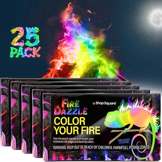 Fire Dazzle Fire Color Changing Packets for Fire Pit - 25 Pack Color Packets, Flame Changer for Fire Pit and Campfires - Camping Games Accessories for Kids and Adults