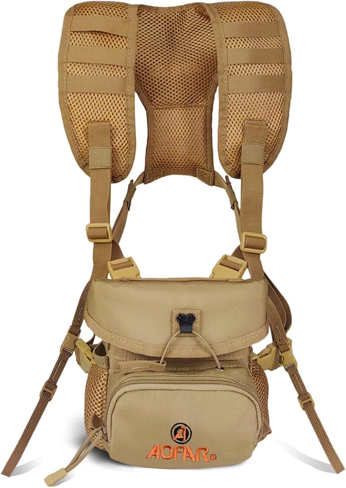 AOFAR Binocular Harness Chest Pack with Adjustable Strap, Lightweight and Large Capacity, Bino Case for Hunting, Hiking, Shooting, Beige