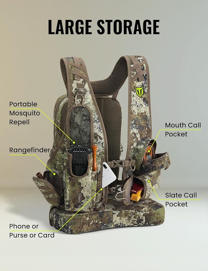 TIDEWE Vest with Seat, Lightweight Vest with Multi-Compartment Storage, Portable Backpack with 11 Adjustable Straps