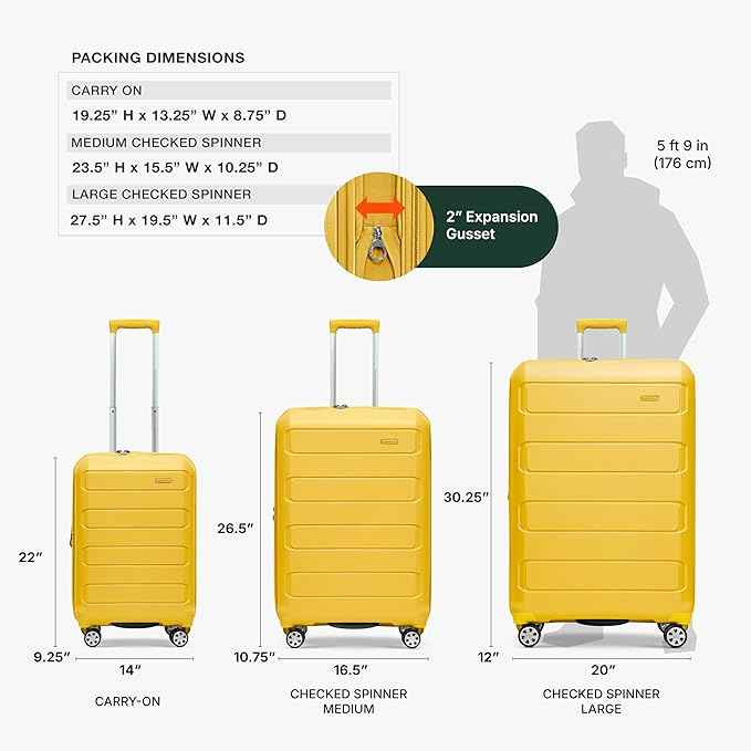 Traveler's Choice Pagosa Hardshell Expandable Luggage with Spinner Wheels, Yellow, 3-Piece Set (22/26/30)