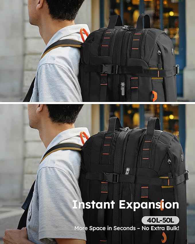Tolaccea Travel Backpack for Men Women, 40L-50L Carry On Backpack with Wet Dry Compartment, TSA Approved Laptop Daypack Fits 15.6", Convertible Expandable Large Rucksack Duffel Bag for Work Travel