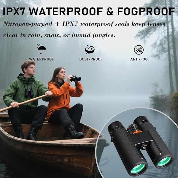 TRV 10x42 Binoculars for Adults High Powered - Waterproof Fogproof BAK4 Prism, with Phone Adapter for Bird Watching, Hunting, Travel