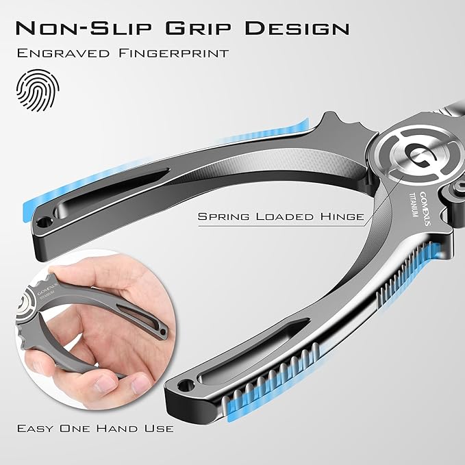 GOMEXUS Titanium Fishing Pliers 7'' with Side Cutters, Never Rust Hook Remover, Saltwater Resistant, Inshore & Nearshore Fishing (Split Ring Nose(no Leather), 7 INCHES)