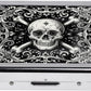 Cute and Stylish Metal Pill Box - Compact Portable Pill Organizer with 8 Compartments, Food-Grade Divider, Ideal for Travel, Vitamins, Jewelry, Cosmetics (Crossbones Starlight)