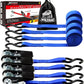 XSTRAP STANDARD Ratchet Tie Down Straps 4 Pk 10 Ft- 300 Lbs Load Cap- 900 Lbs Break Strength-Cargo Straps for UTV, ATV, Pickup,Truck, Moving Appliances, Lawn Equipment, Blue