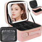 Travel Makeup Bag with LED Mirror Double Layer, Detachable Vanity Mirror with Lights, Tri-light Dimmable, Makeup Case with Adjustable Dividers and Brush Holder Cosmetic Organizer Storage Box