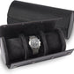 Bey-Berk Milani Leather Watch Roll - Luxury 3 Watch Travel Case for Men, Women, Genuine Leather with Soft Velour Lining and Snap Closure - Black
