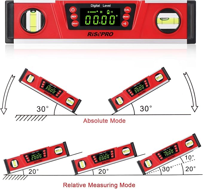 10-Inch Digital Torpedo Level and Protractor IP54 Protected Electronic Bubble Inclinometer, Angle Finder, Gauge w/Large VA Display & V-Groove Base DL135N