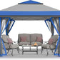 CROWN SHADES 13x13 Pop Up Gazebo, Canopy Tent, Gazebos on Clearance - Outdoor Gazebo for Backyard & Patio Furniture - Carpa Pop Up Tent with Wheeled STO-N-Go Cover Bag (Blue & Grey)