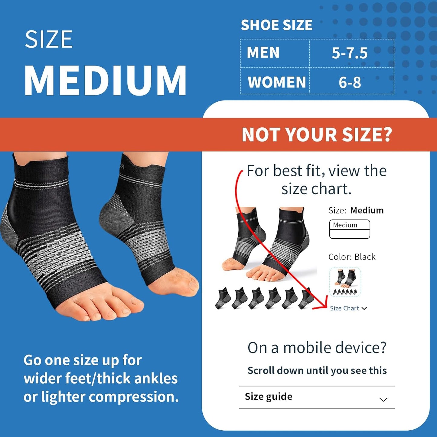 Plantar Fasciitis Sock (6 Pairs) for Men and Women, Compression Foot Sleeves with Arch and Ankle Support (Black, Nude, Navy, Medium)