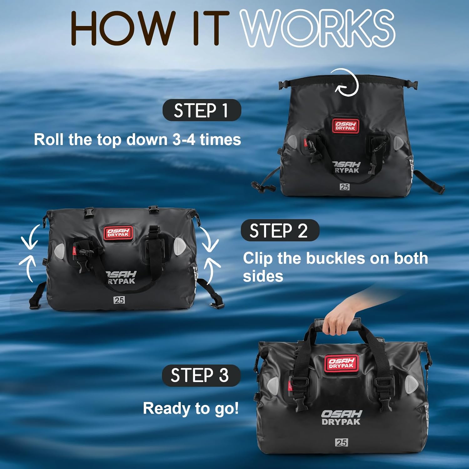 Waterproof Duffel Bag - Motorcycle Dry Bag Tail Bag with Large Storage Space, Waterproof Luggage Duffle Bags with Outer Mesh Zipper Pocket for Camping, Kayaking, Fishing & Traveling - Roamly