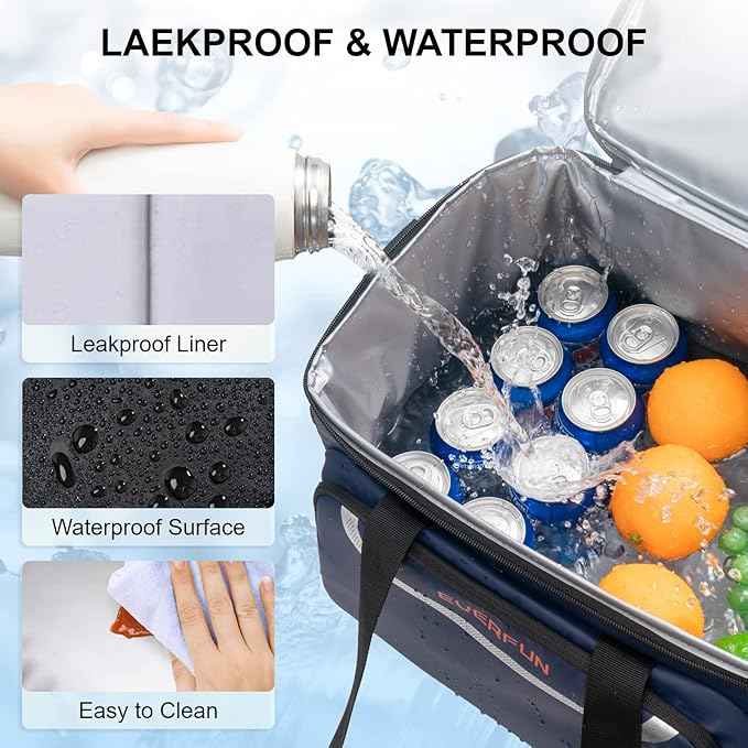 EVERFUN Small Cooler Bag 24/48 Can Insulated Lunch Box Double Deck Soft Leak-Proof Waterproof Collapsible Ice Chest for Men Women Work Travel Car Trip Picnic Beach