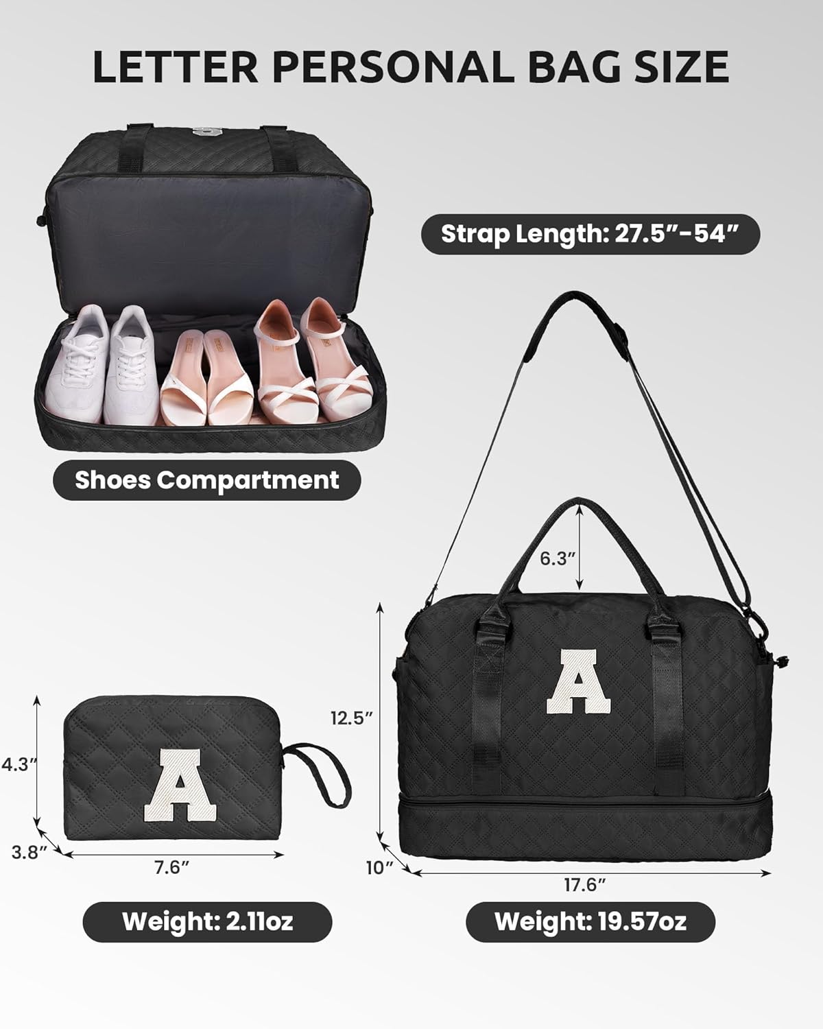 Women Gifts for Wife-Initial Duffle Bag with Shoe Compartment, Weekender Bag, Monogram Overnight Bag, Letter Travel Bag with Makeup Bag，Personalized Gift Idea for Women Her (Letter G) - Roamly