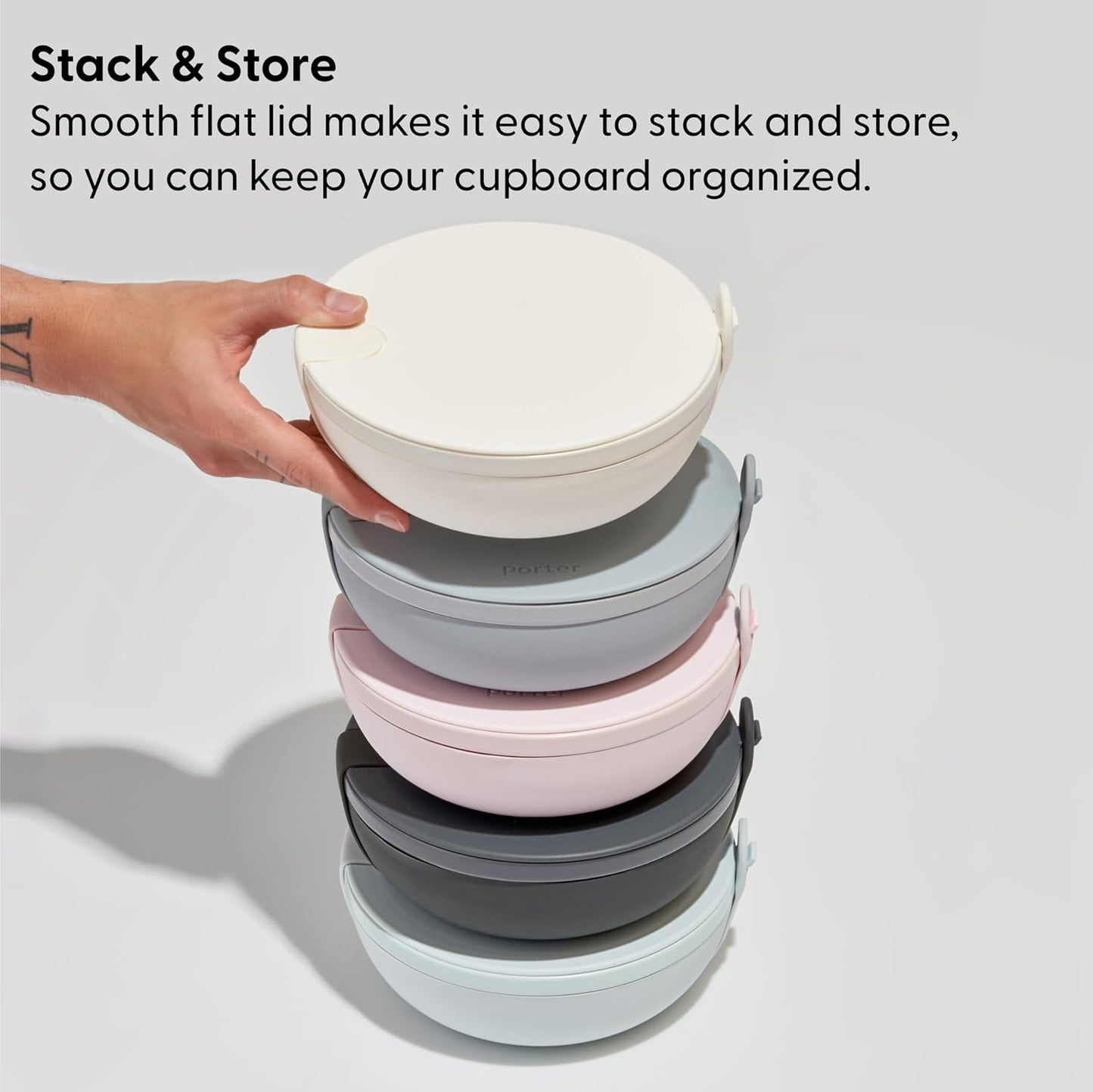 W&P Porter Ceramic Bowl Lunch Container w/ Protective Non-slip Exterior, Slate 1 Liter | Lid & Snap-tight Silicone Strap | Food Storage, Bento Box, Meal Prep | BPA-Free Ceramic