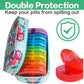 Serfeymi Weekly Travel Pill Organizer 2 Times A Day AM PM Upgraded Rainbow Pill Box 7 Day with Portable Zipper Canvas Pill Case, Medicine Organizer for Pills, Vitamins, Fish Oils - Green 01