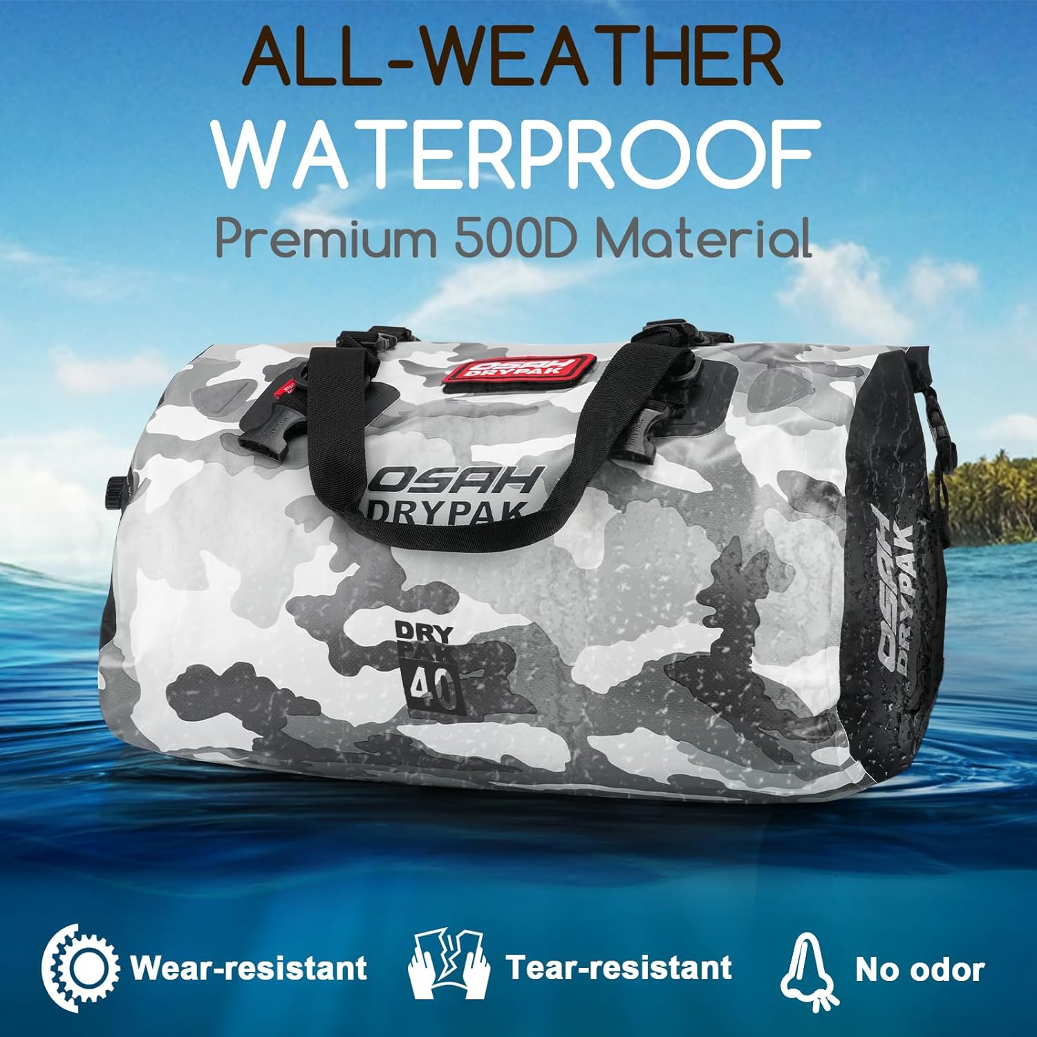 Waterproof Duffel Bag - Motorcycle Dry Bag Tail Bag with Large Storage Space, Waterproof Luggage Duffle Bags with Outer Mesh Zipper Pocket for Camping, Kayaking, Fishing & Traveling - Roamly