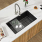 33 Inch Black Granite Composite Kitchen Sink Workstations Black Quartz Undermount Single Bowl Sink with Accessories Single Basin Large Capacity Noise Reduction Quiet Kitchen