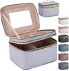 Large Makeup Bag with Mirror Double Layer Travel Make Up Organizer Case, Large Capacity Coemetic with Brush Slot Divider, Travel Toiletry Bag for Women (Grey)