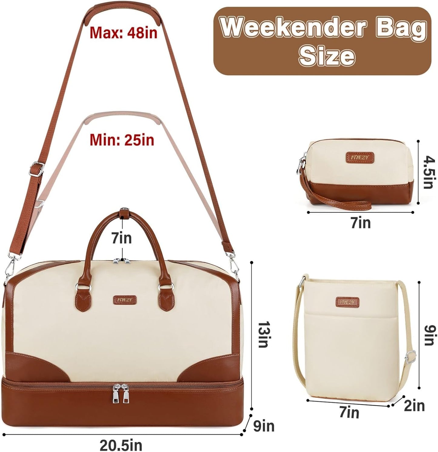 Weekender Bag for Women, Travel Duffel Bag Carry On Overnight Bag with Shoe Compartment Large Nylon Travel Weekend Tote Bag - Roamly