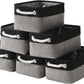 TheWarmHome Storage Basket for Organizing - 12x8x5.2 inch Small 6 Pack Collapsible Storage Bin for Shelves with Rope, Fabric Storage Cubes for Cloth Gift Toy Decorative Organizer (Black & Grey)