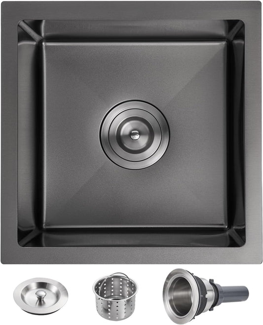 POPLFY 18 Inch Undermount Kitchen Sink, 18×18 Inch Undermount 18 Gauge Stainless Steel Single Bowl Wet Bar Prep Sink 9 Inch Deep Small Utility Sink, Black