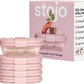 STOJO Collapsible Sandwich Box – 24oz, Reusable Food Storage Container, Silicone Bowl for Hot/Cold Food – Meal Prep, Lunch, Camping, Hiking – Dishwasher Safe (Set of 5, Translucent Carnation)