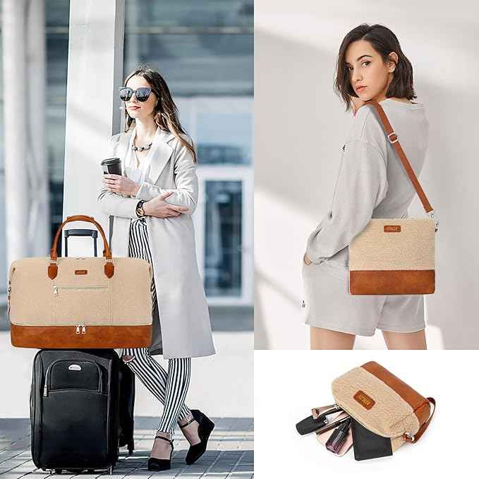 Weekender Bag for Women, Travel Duffel Bag Carry On Overnight Bag with Shoe Compartment Large Nylon Travel Weekend Tote Bag