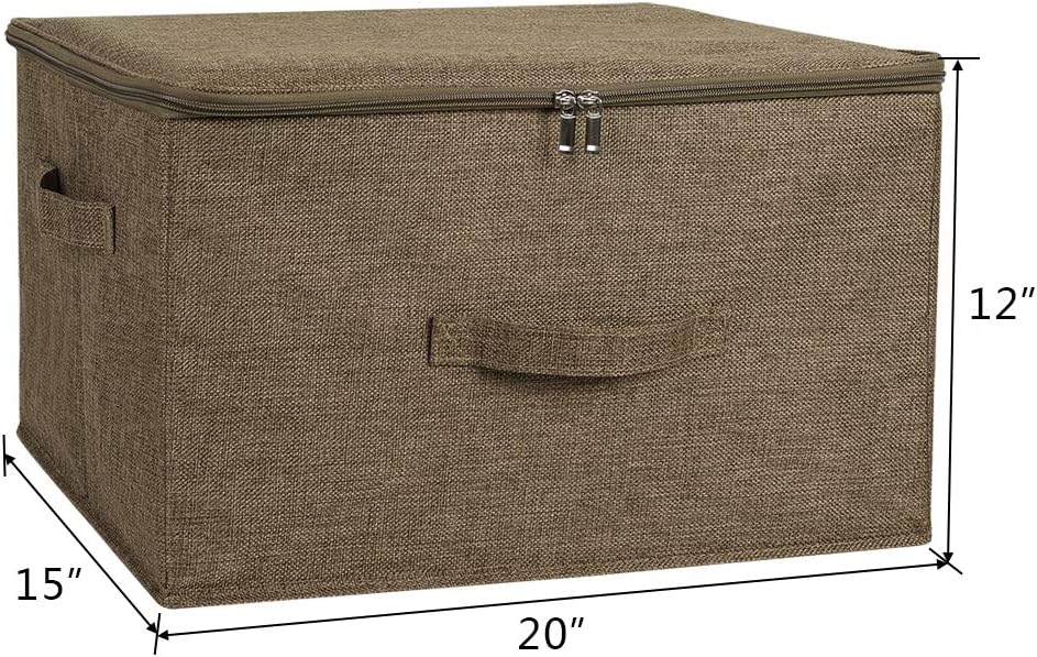 ANMINY Storage Bins with Zipper Lids 51.9 Qt Lidded Fabric Storage Boxes Baskets Cubes with Handles Collapsible Washable Cotton Linen Closet Shelf Clothes Organizer - Extra Large, Coffee