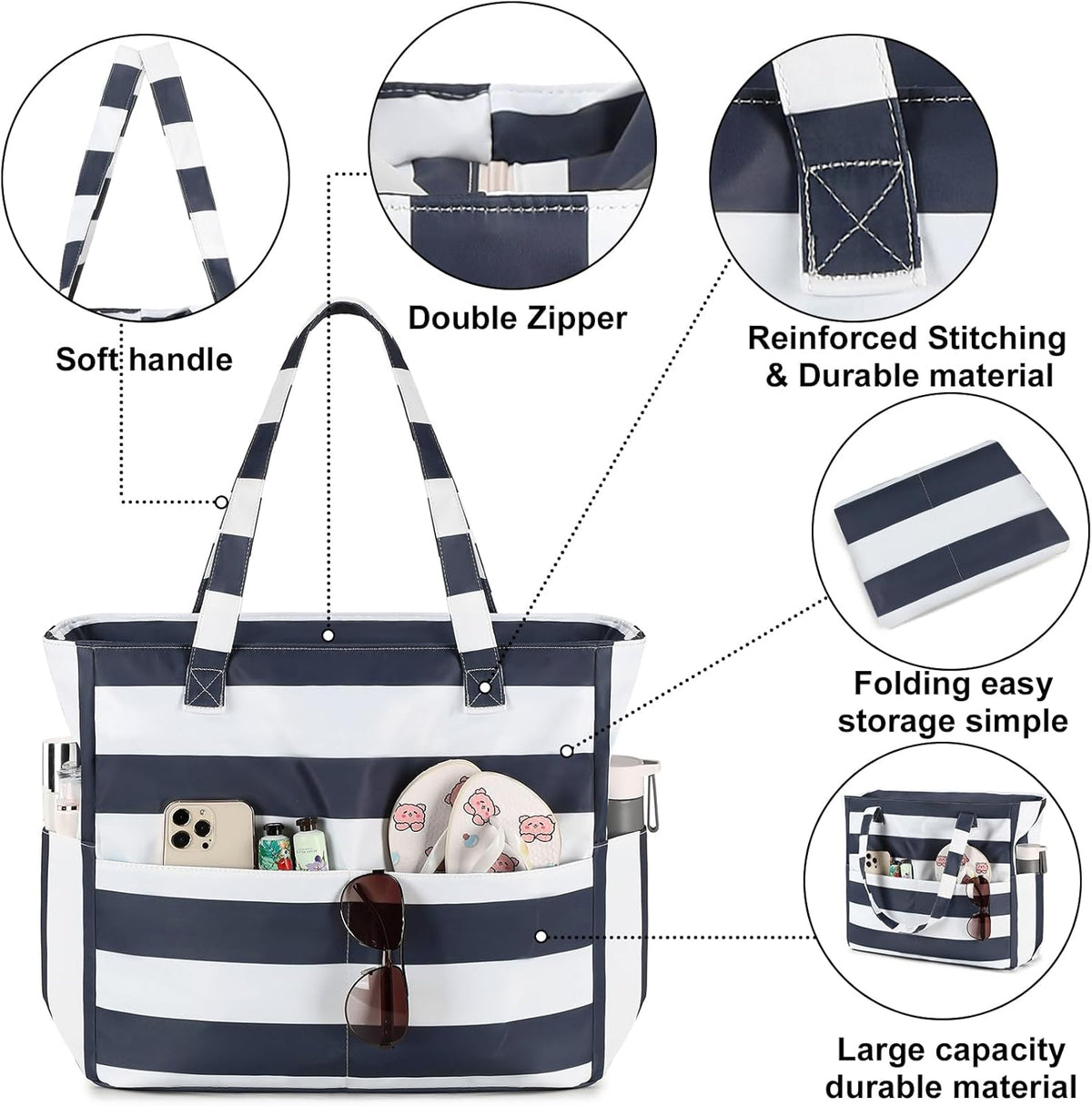 Waterproof Beach Tote Pool Bags for Women Ladies Extra Large Gym Tote Carry On Bag With Wet Compartment for Weekender Travel